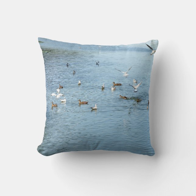 Coussin Oiseaux Sur La Rivière D'Été (Recto)