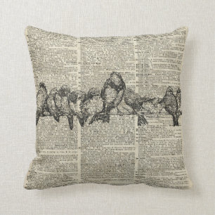 Coussin Oiseaux sur le pochoir vintage de branche