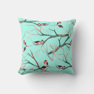 Coussin Oiseaux sur les branches de l'arbre aquarelle pein