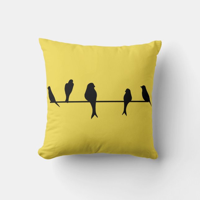 Coussin Oiseaux sur un carreau de jaune de fil (Recto)