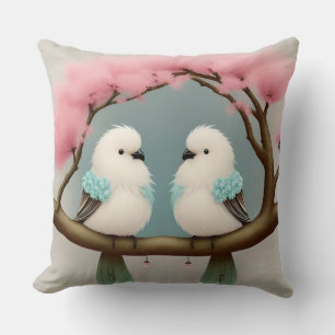 Coussin Oiseaux sur une branche de fleurs de cerisier