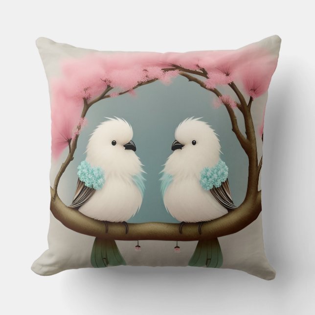Coussin Oiseaux sur une branche de fleurs de cerisier (Recto)