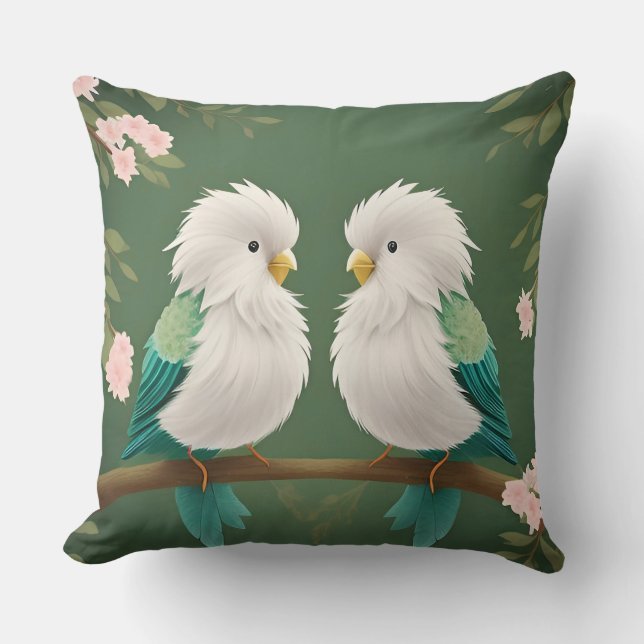 Coussin Oiseaux sur une branche de fleurs de cerisier (Recto)