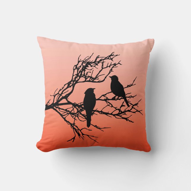 Coussin Oiseaux sur une branche, Noir contre le coucher du (Recto)