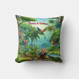 Coussin Oiseaux tropicaux colorés parmi un Plante vif et l