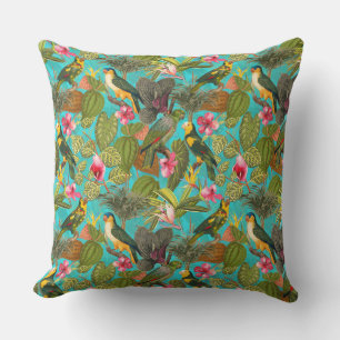 Coussin Oiseaux tropicaux et fleurs dans la Jungle motif -