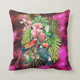 Coussin Oiseaux tropicaux Fleurs exotiques glamour à doub