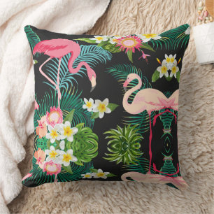 Coussin Oiseaux tropicaux Fleurs Flamant rose Paysage aqua