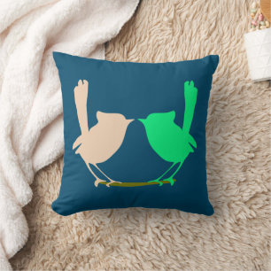 Coussin Oiseaux verts roses mignons sur branche d'arbre No