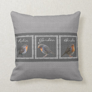 Coussin Oiseaux vintages de Robin, toile de jute