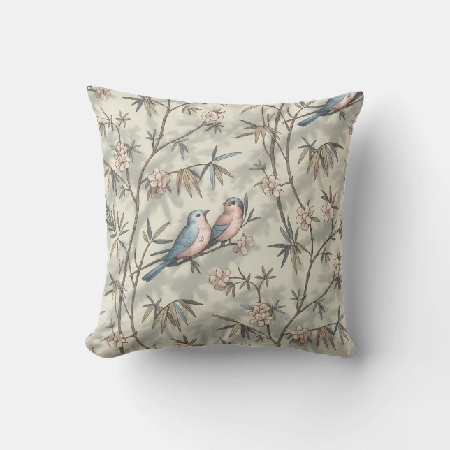 Coussin Oiseaux vintages et fleurs Lancer l'oreiller (Recto)