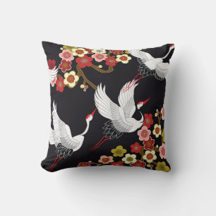 Coussin Oiseaux volants : Heron de grue japonais.