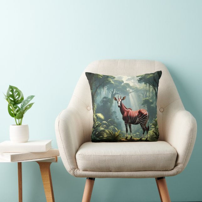 Coussin Okapi Dans La Forêt Pluviale, (Zebra Giraffe) (Chaise)