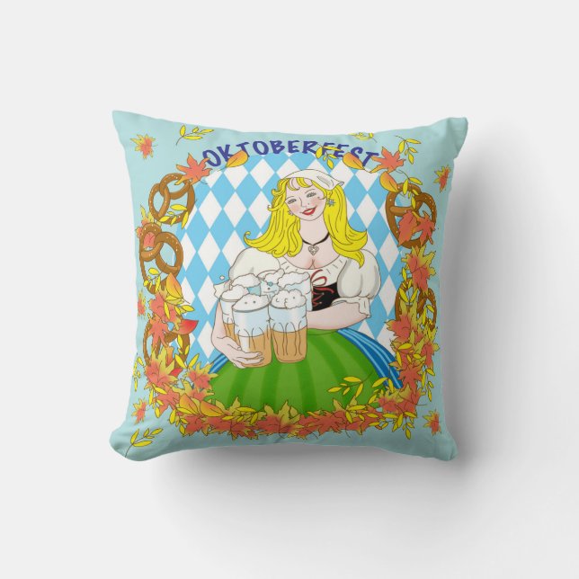 Coussin Oktoberfest, fille et bière (Recto)
