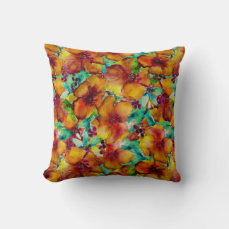 Coussin Olina Orange & Hibiscus Vert Aquarelle Tropical