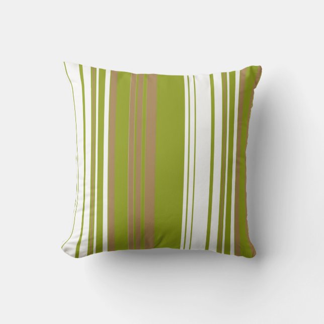 Coussin Olive, Blanc Retro Stripes Art Design Abstrait (Recto)