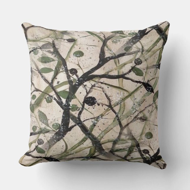Coussin Olive Branch Abstrait Art Motif (Recto)