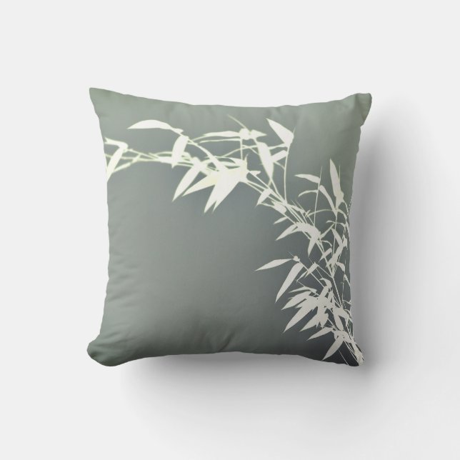 Coussin Olive et blanc en bambou d'arbuste de zen oriental (Recto)