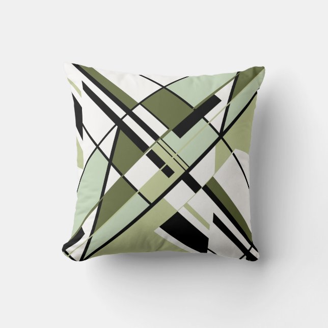 Coussin Olive Green Black White Diagonal Design Angulaire (Recto)