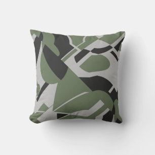 Coussin Olive Green Gris Noir Gras Diagonal Design