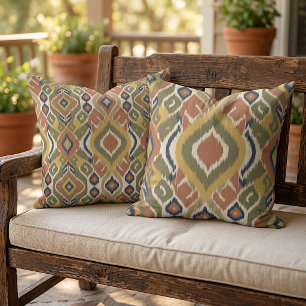 Coussin Olive Green Ochre Terracotta Ikat Art Tribal