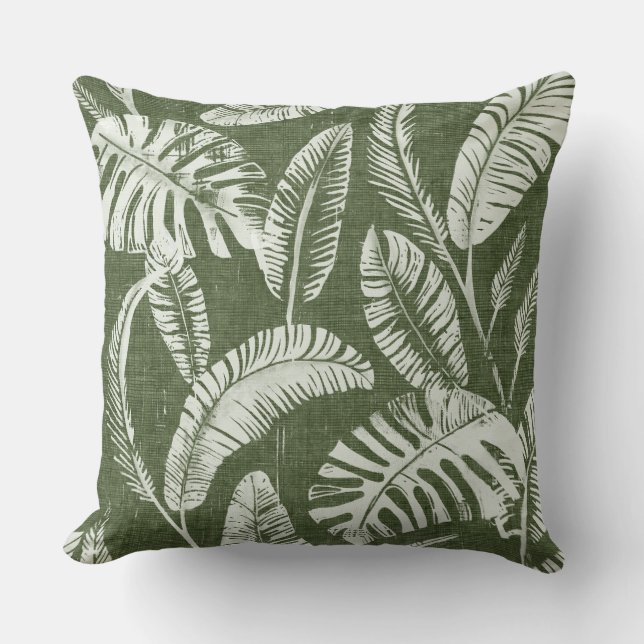 Coussin Olive Green Palm Feuilles Jeu d'oreiller (Recto)