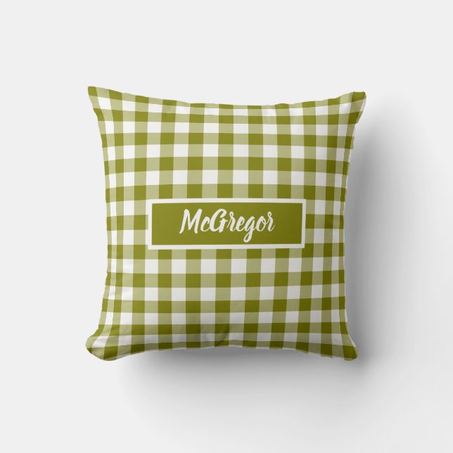 Coussin Olive Green Plaid Gingham Personalized (Recto)