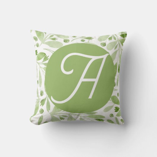 Coussin Olive Leaves and Initial Throw Pillow (Recto)