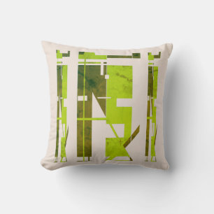 Coussin Olive Lime Green sur Beige Tribal Art Mosaic