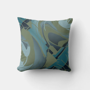 Coussin Olive Seafoam Grey Diagonal Floral Abstract Design