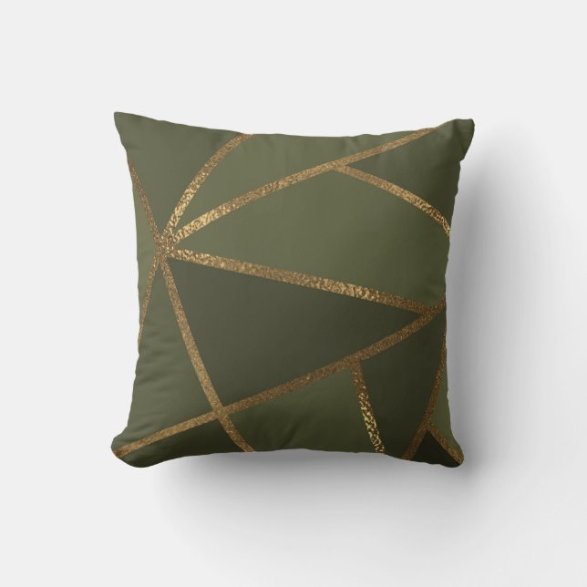 Coussin Olive Vert Or bronze Géométrique Glam Chic (Recto)