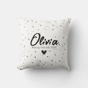Coussin OLIVIA Nom Signifiant Filles Enfants Noir Blanc Mi