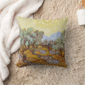 Coussin Oliviers avec ciel jaune et soleil (Couverture)