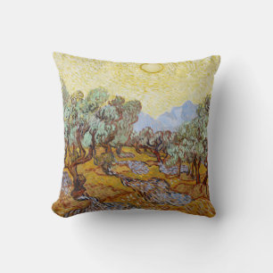 Coussin Oliviers avec ciel jaune et soleil