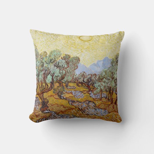 Coussin Oliviers avec ciel jaune et soleil (Recto)