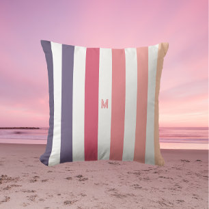 Coussin Ombre Beach Sunset Stripe & Monogramme personnalis