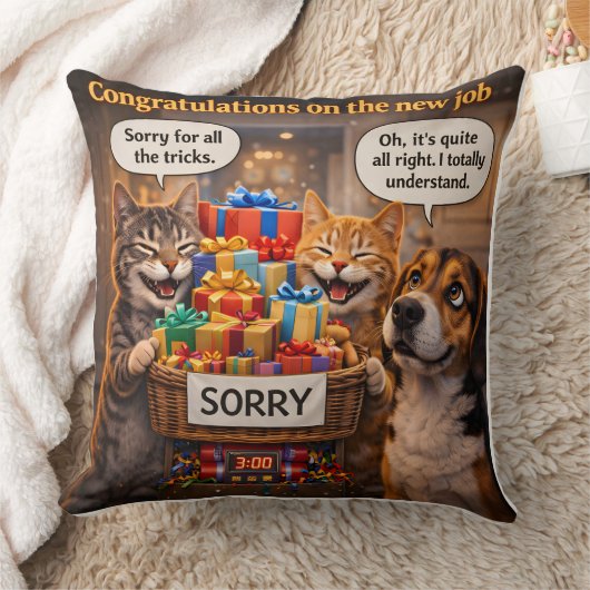 Coussin On a new job, funny pet throw pillow (Couverture)