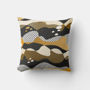 Coussin Ondes abstraites texturées géométriques en or méta