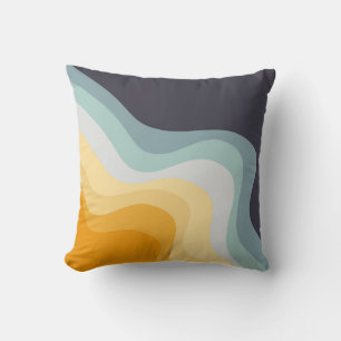 Coussin Ondes de style rétro bleu et jaune