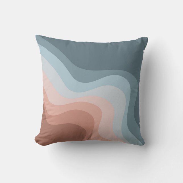 Coussin Ondes de style rétro bleu et rose (Recto)