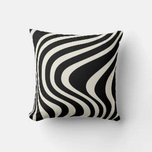 Coussin Ondes de style rétro noir et blanc