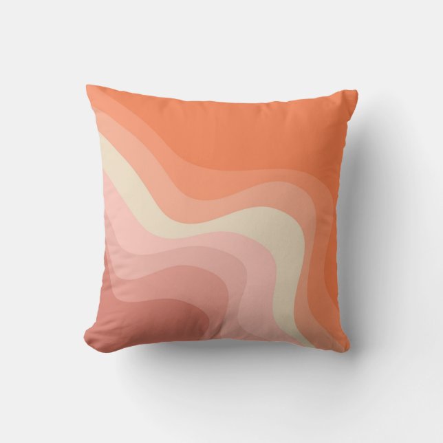 Coussin Ondes de style rétro rose et orange (Recto)