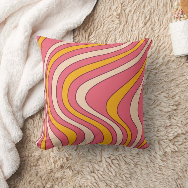 Coussin Ondes de style rétro rose et orange (Couverture)