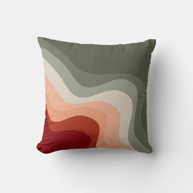 Coussin Ondes de style rétro vert et rouge (Recto)