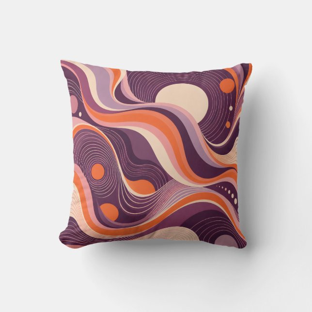 Coussin Ondes sonores fluides Orange Violet (Recto)