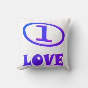 Coussin One Love art motif bleu touche pourpre