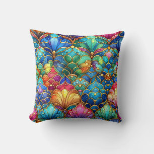 Coussin Onglet de sirène arc-en-ciel brillant multicolore