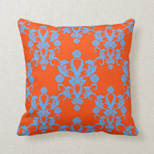 Coussin Opposés Attirent Damassé Orange et Bleu