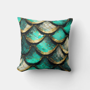 Coussin "Opulence Turquoise d'or : Motif de la queue de si