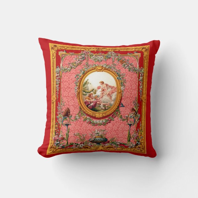Coussin opulent baroque du XVIIIe siècle famille heureuse (Recto)